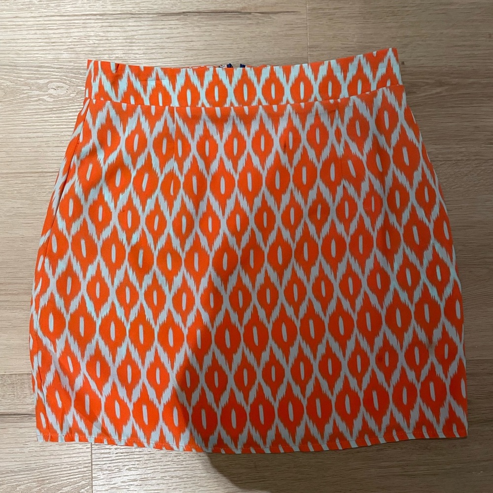 Orange and blue geometric skirt